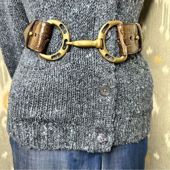 Ralph Lauren Navy Melange Lamb Shearling Shawl Collar Cardigan Sweater - Picture 13 of 16